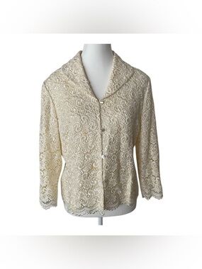 Vintage Cream Lace Jacket Scalloped Hem Romantic Cottagecore 10